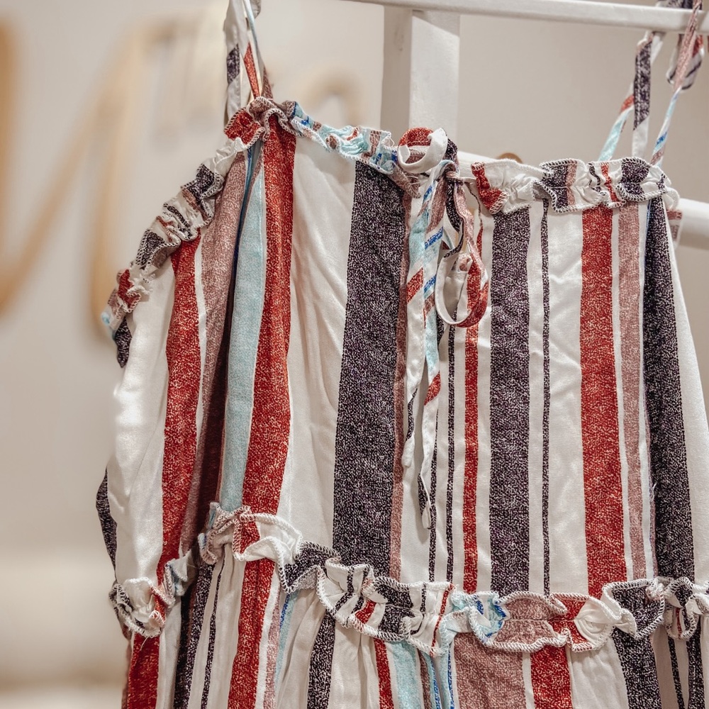 Striped Midi Jumper/Pinafore with Bows on shoulders